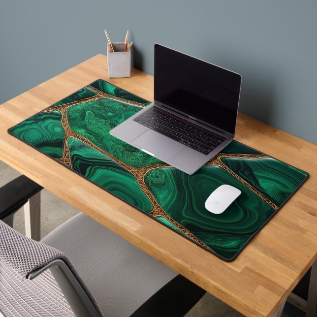Luxury Emerald Malachite Green Marble Abstract Desk Mat (Office 2)