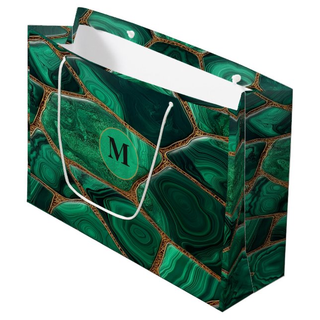 Luxury Emerald Malachite Green Marble Abstract Large Gift Bag (Front Angled)