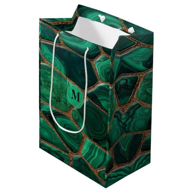 Luxury Emerald Malachite Green Marble Abstract Medium Gift Bag (Front Angled)