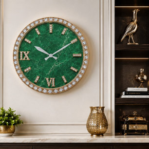Luxury Emerald Marble Diamond Large Clock