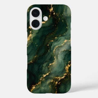 Luxury Emerald Marble with Gold Veins iPhone 16 Case