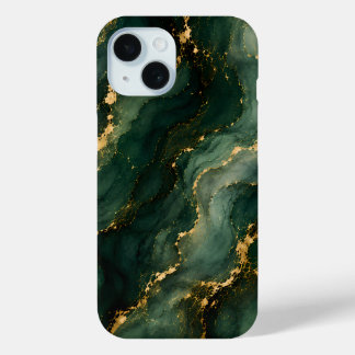 Luxury Emerald Marble with Gold Veins iPhone 15 Case