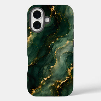 Luxury Emerald Marble with Gold Veins iPhone 16 Case