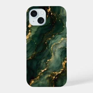 Luxury Emerald Marble with Gold Veins iPhone 15 Case