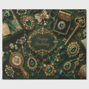 Luxury Emerald Vintage Birthday Wrapping Paper