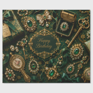 Luxury Emerald Vintage Birthday Wrapping Paper