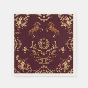 Luxury Equestrian Burgundy and Gold Napkin