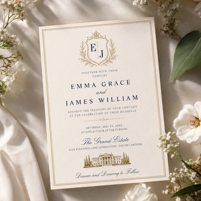 Luxury Estate Monogram Old Money Wedding Invitation (Creator Uploaded)