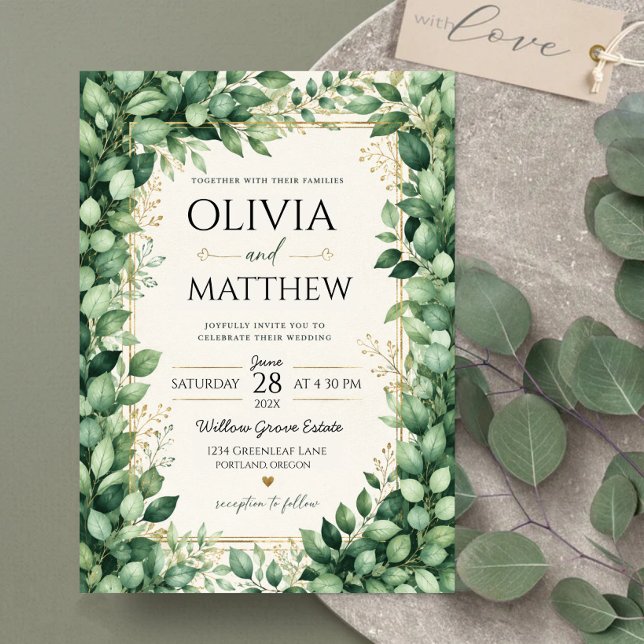 Luxury Eucalyptus Greenery Gold Botanical Frame Acrylic Invitations (Creator Uploaded)