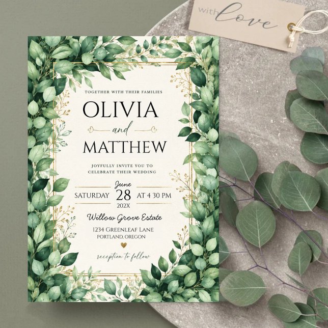 Luxury Eucalyptus Greenery Gold Botanical Frame Invitation (Creator Uploaded)
