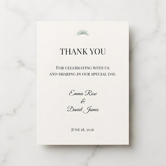 Luxury Eucalyptus Greenery Thank You Card (Eucalyptus wedding themed thank you card)