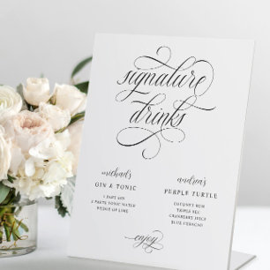 Luxury Fancy Wedding Signature Drinks Pedestal Sign