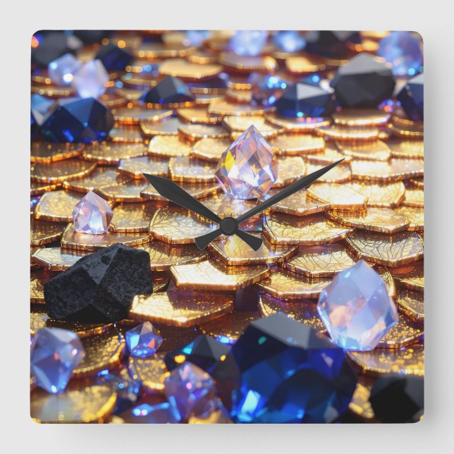 Luxury Fantasy Gemstone Abstract  Square Wall Clock (Front)