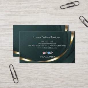 Luxury Fashion Boutique Dark Green Gold  Business Card