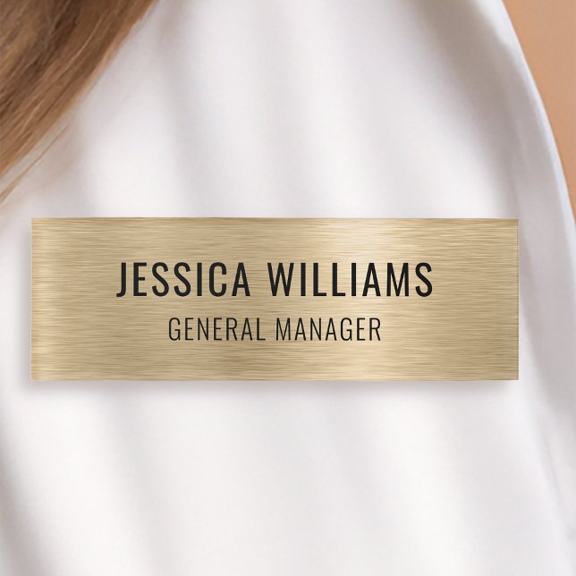Luxury Faux Brushed Gold Professional Modern Name Tag (Creator Uploaded)
