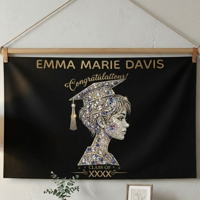 Luxury Faux Diamond Glitter Graduation Banner (Creator Uploaded)
