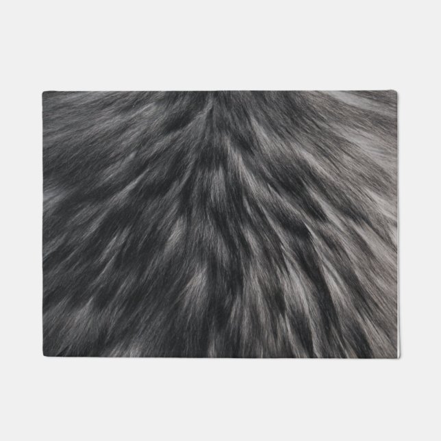 Luxury Faux Fur Print Black Grey Mink Animal Hair  Doormat (Front)