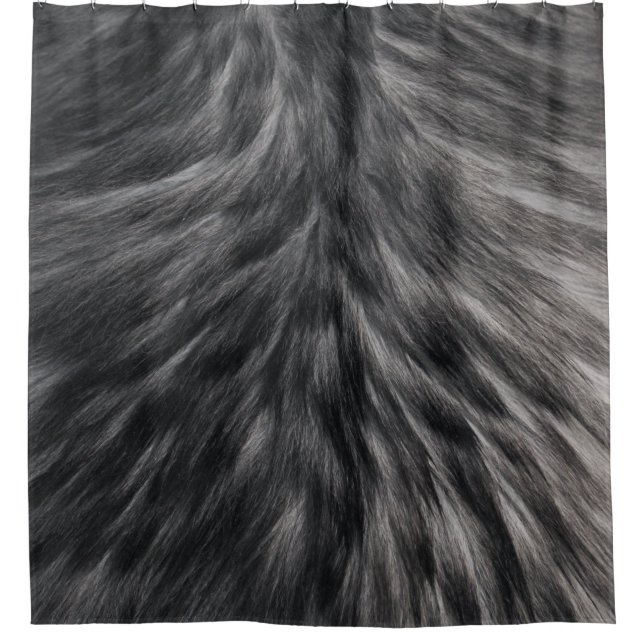 Luxury Faux Fur Print Black Grey Mink Animal Hair  Shower Curtain (Front)