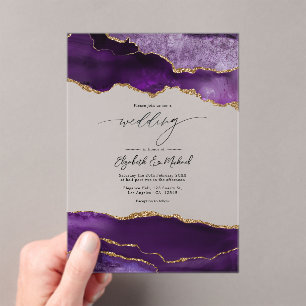 Luxury Faux Glitter Purple Agate Geode Wedding Acrylic Invitations