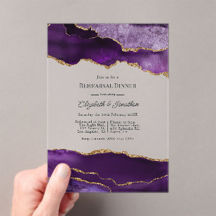 Luxury Faux Glitter Purple Agate Rehearsal Dinner Acrylic Invitations