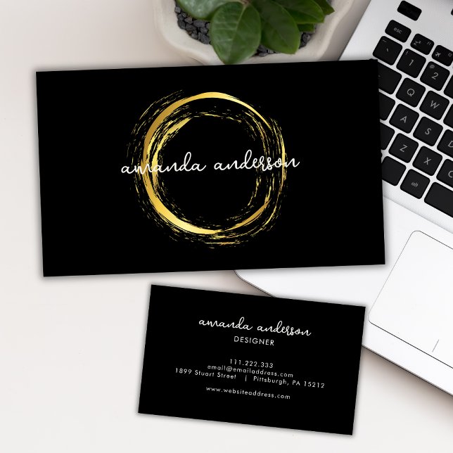 Luxury Faux Gold Circle Black Modern Elegant Business Card (Creator Uploaded)