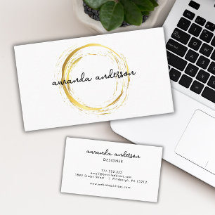 Luxury Faux Gold Circle White Business Card 