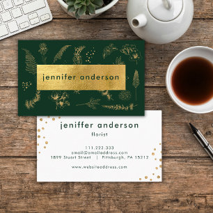 Luxury Faux Gold Floral Dark Green Professional  Business Card