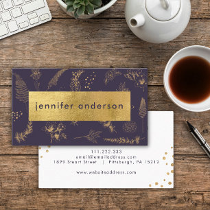 Luxury Faux Gold Floral Purple Professional Business Card
