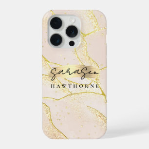 Luxury Faux Gold Foil Monogram Brush Stroke iPhone 15 Pro Case