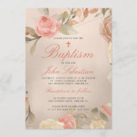 Luxury Faux Gold Foil Peach Cream Floral Baptism