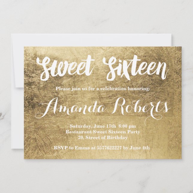 Luxury faux gold leaf Sweet 16 Invitation (Front)