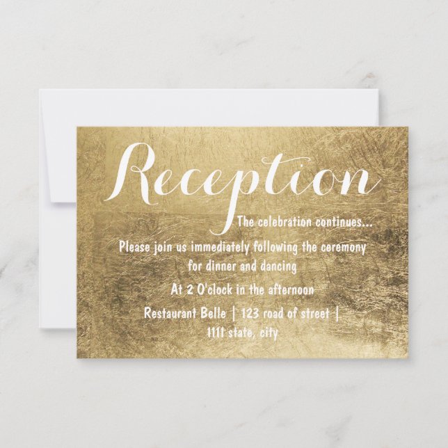 Luxury faux gold leaf wedding reception invitation (Front)