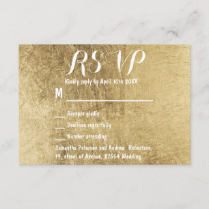 Luxury faux gold leaf wedding RSVP Card