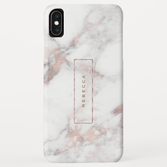 Luxury Faux Marble Rose-Gold Accents Monogram Case-Mate iPhone Case (Back)