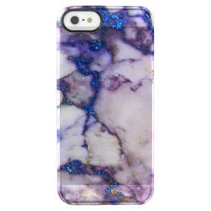 Luxury Faux Marble & Sparkling Blue Glitter Clear iPhone SE/5/5s Case