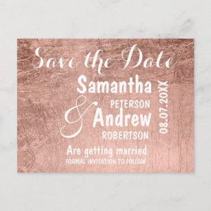 Luxury faux rose gold leaf save the date announcement postcard