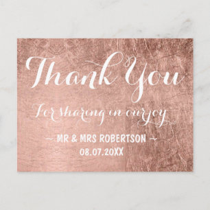 Luxury faux rose gold leaf thank you postcard