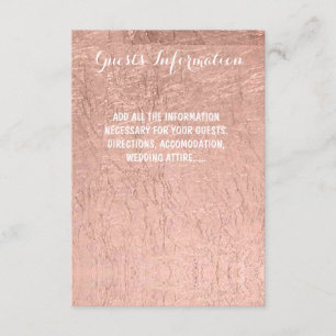 Luxury faux rose gold leaf wedding guest info enclosure card