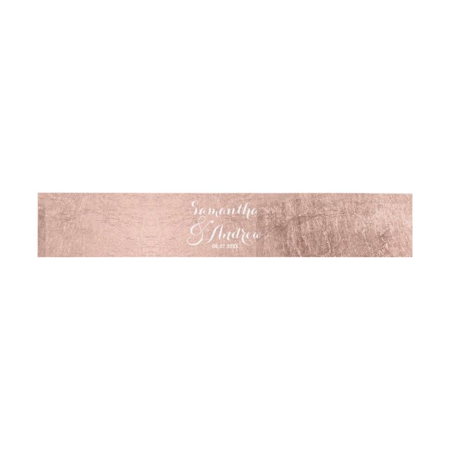 Luxury faux rose gold leaf wedding invitation belly band (Flat)