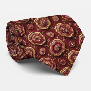 Luxury Faux Silk Burgundy + Gold Geode Neck Tie
