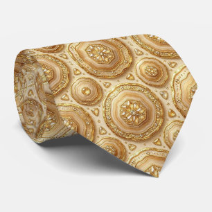 Luxury Faux Silk Camel + Gold Geode Neck Tie