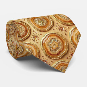Luxury Faux Silk Camel + Gold Geode Neck Tie