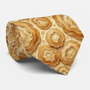 Luxury Faux Silk Camel + Gold Geode Neck Tie
