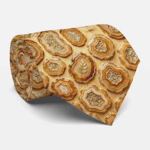 Luxury Faux Silk Camel + Gold Geode Neck Tie