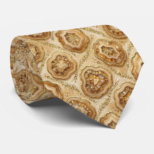 Luxury Faux Silk | Camel + Gold Geode Neck Tie (Rolled)