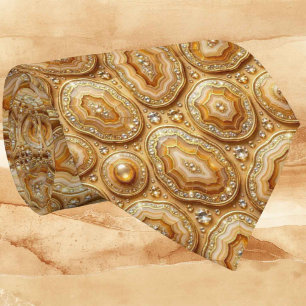 Luxury Faux Silk Camel + Gold Geode Neck Tie