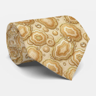 Luxury Faux Silk Camel + Gold Geode Neck Tie