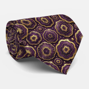 Luxury Faux Silk Deep Plum + Gold Geode Neck Tie