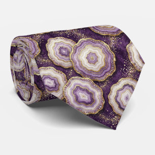 Luxury Faux Silk Deep Plum + Gold Geode Neck Tie
