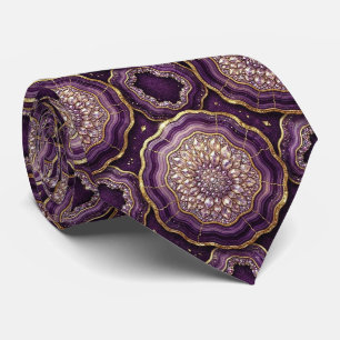 Luxury Faux Silk Deep Plum + Gold Geode Neck Tie